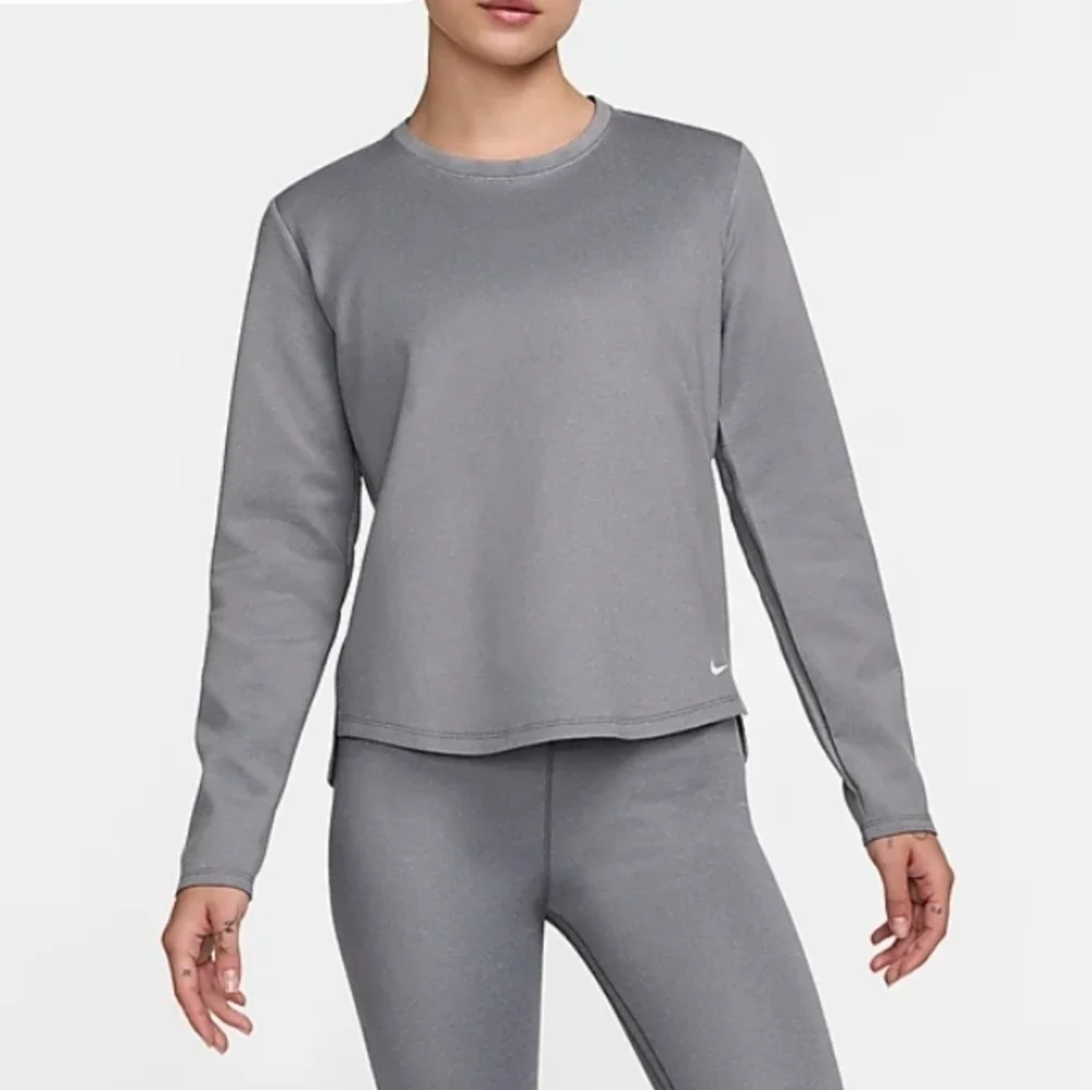NWOT Nike therma-fit gray soft fleece warm crewneck stretchy longsleeve Size M - Picture 2 of 7